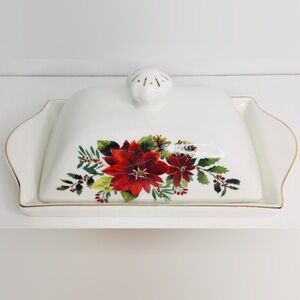 Grace's Teaware Butter Dish Poinsettia Christmas Flower New  Ceramic